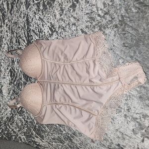 BNWOT Hush Intimates Satin Pink Lace Teddy Size Small - Bodysuit Snap Bottoms